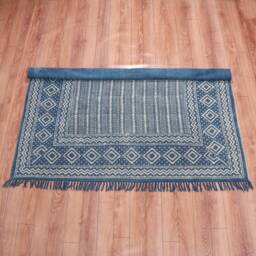 Hand Block Print Cotton Dhurrie Rug, Indian Boho Style - thumbnail 4
