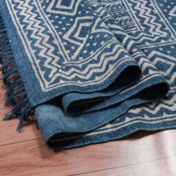 Hand Block Print Cotton Dhurrie Rug, Indian Boho Style - thumbnail 2