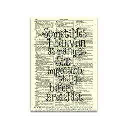 Sometimes I Believe As Many Six Impossible Things Before Breakfast Alice in Wonderland Art Print On An Upcycled 1897 Dictionary Page - thumbnail 3