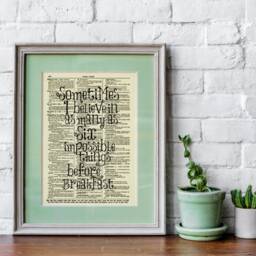 Sometimes I Believe As Many Six Impossible Things Before Breakfast Alice in Wonderland Art Print On An Upcycled 1897 Dictionary Page - thumbnail 4