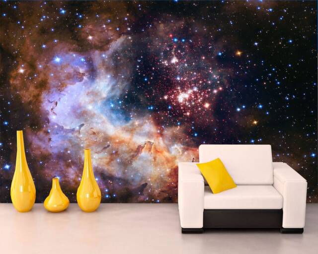 Space Wall Mural For Living Room Blue Gas Nebula Removable Wallpaper Galaxy Self-Adhesive Large Wallpaper Starry Sky Wall Art Decor - image 1