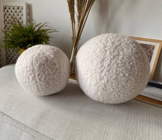 Teddy Boucle Ball Pillow - White Cushion Bear Fabric Unique - image 1