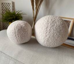 Teddy Boucle Ball Pillow - White Cushion Bear Fabric Unique - thumbnail 1