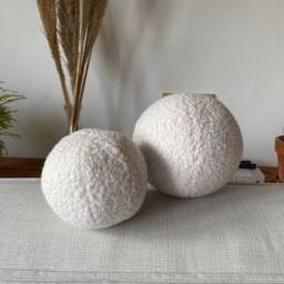 Teddy Boucle Ball Pillow - White Cushion Bear Fabric Unique - thumbnail 3