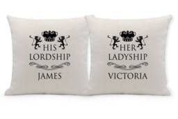 Personalised His Lordship & Her Ladyship Cushion Cover, Home Decor, Housewarming, Anniversary - thumbnail 1
