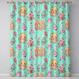 Cute Gingerbread Candy House Sweets Green Background Seamless Pattern Readymade Eyelet Ring Top Thermal 100% Blackout Curtains - thumbnail 2