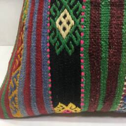 Vintage Kilim Pillow Cover, Turkish Rug Cushion, Ethnic Sofa - 20x20 - thumbnail 3