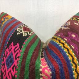 Vintage Kilim Pillow Cover, Turkish Rug Cushion, Ethnic Sofa - 20x20 - thumbnail 2
