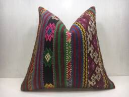 Vintage Kilim Pillow Cover, Turkish Rug Cushion, Ethnic Sofa - 20x20