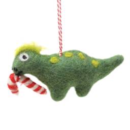 Fair Trade Wool Felt Dinosaur Christmas Ornament Handmade Bauble - thumbnail 2