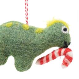 Fair Trade Wool Felt Dinosaur Christmas Ornament Handmade Bauble - thumbnail 4