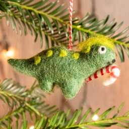 Fair Trade Wool Felt Dinosaur Christmas Ornament Handmade Bauble