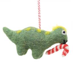 Fair Trade Wool Felt Dinosaur Christmas Ornament Handmade Bauble - thumbnail 3