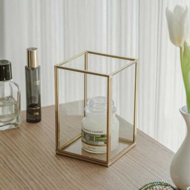 Candle Holder Glass Brass Gold Wedding Decor 4x4x6 - image 1
