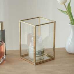 Candle Holder Glass Brass Gold Wedding Decor 4x4x6 - thumbnail 3