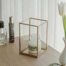 Candle Holder Glass Brass Gold Wedding Decor 4x4x6 - thumbnail 1
