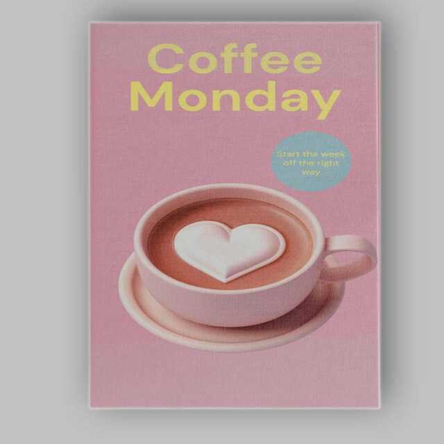 Pink Coffee Monday Heart Latte Illustration Canvas Wall Art Print Decor Picture Ready To Hang - image 1
