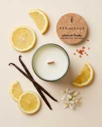 Carnelian Crystal Soy Candle, Wooden Wick Aromatherapy, Lemon Jasmine Vanilla Fragrance - thumbnail 1