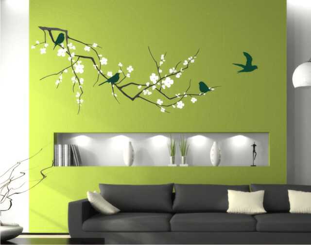 Tree Wall Decal Cherry Blossom With Birds - Vinyl Art Sticker Custom Home Decor - image 1