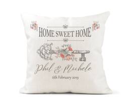 Personalised Cushion. Home Sweet Vintage Key Design, Watercolour, New Gift, Family, Friend, Wedding Anniversary Gift - thumbnail 1