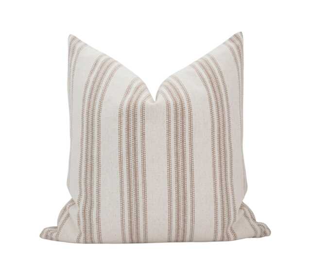 Brooks Tan Stripe Pillow Cover Modern Farmhouse, Grain Sack Pillow, Beige Neutral Cottage Style, Vintage - image 1
