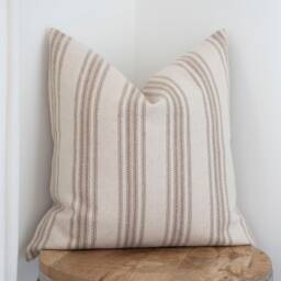Brooks Tan Stripe Pillow Cover Modern Farmhouse, Grain Sack Pillow, Beige Neutral Cottage Style, Vintage - thumbnail 3