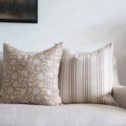 Brooks Tan Stripe Pillow Cover Modern Farmhouse, Grain Sack Pillow, Beige Neutral Cottage Style, Vintage - thumbnail 2