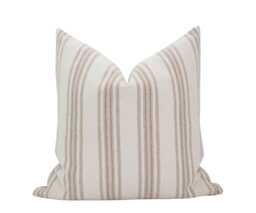 Brooks Tan Stripe Pillow Cover Modern Farmhouse, Grain Sack Pillow, Beige Neutral Cottage Style, Vintage - thumbnail 1