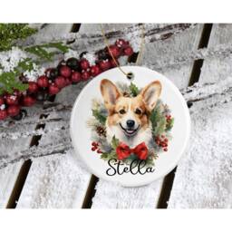 Corgi Christmas Ornament Personalized Ceramic Bauble, Keepsake Gift - thumbnail 1