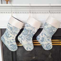Set Of Three Blue & Cream Nativity Toile Christmas Stockings - thumbnail 4