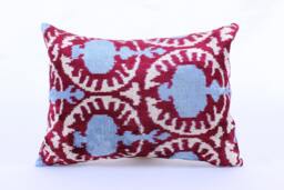 Ikat Velvet Pillow Cover, Handmade Cushion, Decorative Throw Pillow, Boho Cushion Turkish Home Decor - thumbnail 1