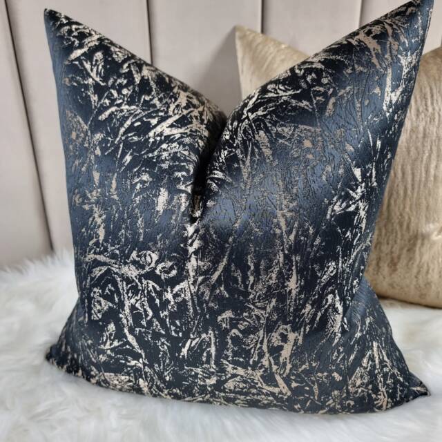 Gorgeous Cascade Black & Gold Satin Cushion Cover Modern Home Decor Chair Sofa & Bed Pillow Designer Handmade - image 1