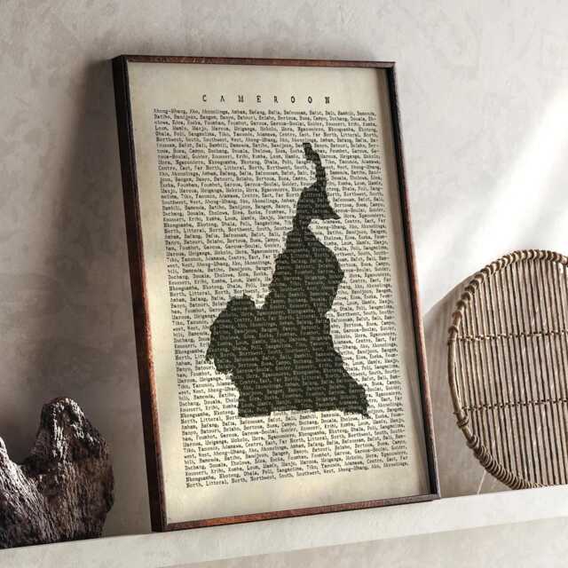 Cameroon Map - Vintage Beige Typography With City Names Travel Poster Wall Art Print - image 1