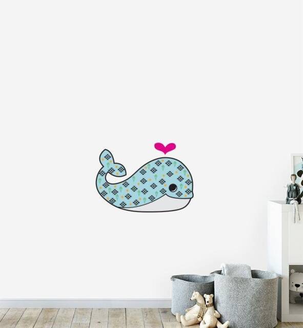 A Loving Whale With Patterns Wall Sticker Decal - Nursery Stickers, Animal Decals, Home Decor, Baby Room, Art, Girl, Boy