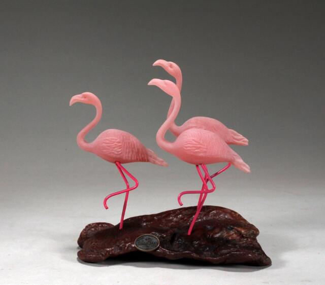 Flamingo Trio By John Perry 7In Long On Burlwood - image 1
