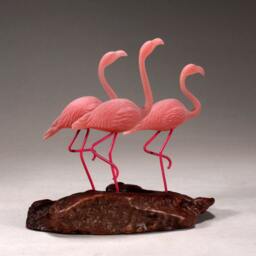Flamingo Trio By John Perry 7In Long On Burlwood - thumbnail 3