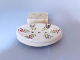 Pink & Purple Ceramic Soap Dish Set Retro Floral Self-Draining Tray