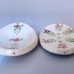 Pink & Purple Ceramic Soap Dish Set Retro Floral Self-Draining Tray - thumbnail 3