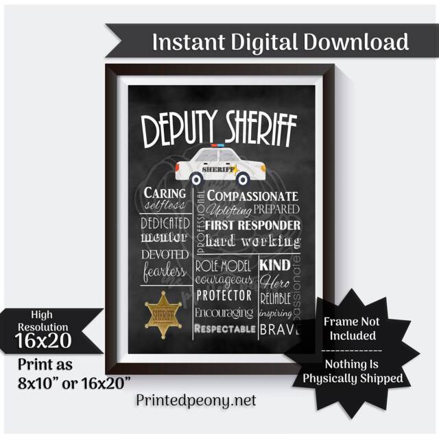 Deputy Sheriff Wall Art Chalkboard Gift For Law Enforcement Decor Subway Leo Printable Instant Download - image 1