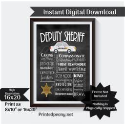 Deputy Sheriff Wall Art Chalkboard Gift For Law Enforcement Decor Subway Leo Printable Instant Download - thumbnail 1