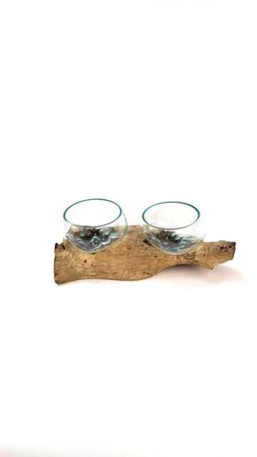 Large Double Glass & Teak Root Vases - Handmade Molten Art Decor Unique Eco Friendly Home Gift Table Garden Decoration Recycled - image 1