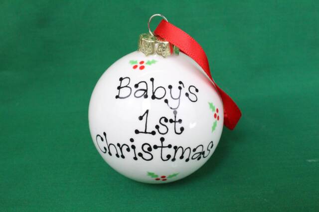 Baby's First Christmas Personalised Bauble - Hand Painted Pottery Tree Decoration, Handmade, Unique, Festive, Seasonal, Keepsake, Ceramic - image 1