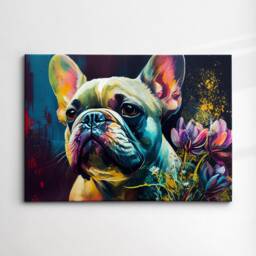 French Bulldog With Flowers Dog Pet Abstract Modern Oil Painting Wall Art, Framed Canvas Poster Print, Home Kitchen Office Room Decor, Gifts - thumbnail 3