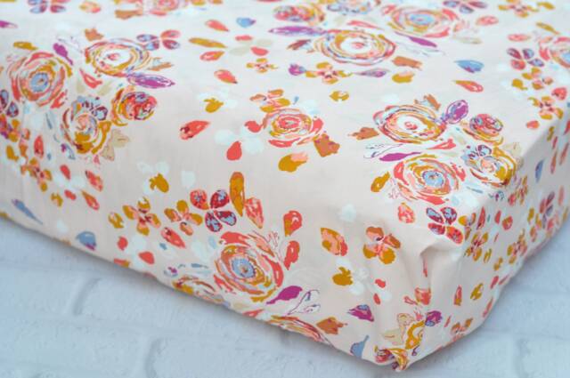 Fitted Crib Sheets-Rose Gold Floral Sheets-Baby Girl Boy Bedding-Rose Peach Nursery Bedding-Pink Baby Bedding - image 1