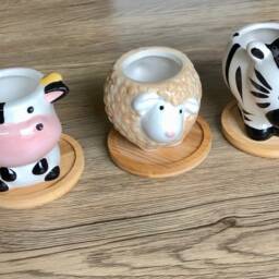 Animal Succulent Planters With Bamboo Coaster/Small Desktop Plant Pot Indoor Office Home Decor Cute Gift Idea - thumbnail 3