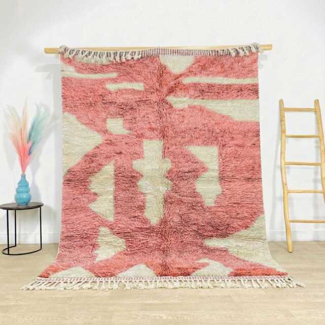 Moroccan Pink Berber Rug, Handwoven Wool Shag Rug With Abstract Geometric Shapes, Authentic Beni Ourain Style Carpet, Large 9x12 Area - image 1