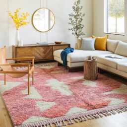 Moroccan Pink Berber Rug, Handwoven Wool Shag Rug With Abstract Geometric Shapes, Authentic Beni Ourain Style Carpet, Large 9x12 Area - thumbnail 3