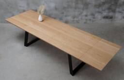 Custom Folding Table, Conference Wooden Table With Black Steel Legs, Rectangular Industrial Family Big Dining Table - thumbnail 1