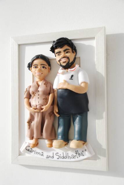 Custom Couple Portrait - Pregnant Wife, Expecting Parents, Handmade Keepsake Artwork - image 1