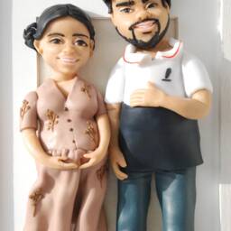 Custom Couple Portrait - Pregnant Wife, Expecting Parents, Handmade Keepsake Artwork - thumbnail 2